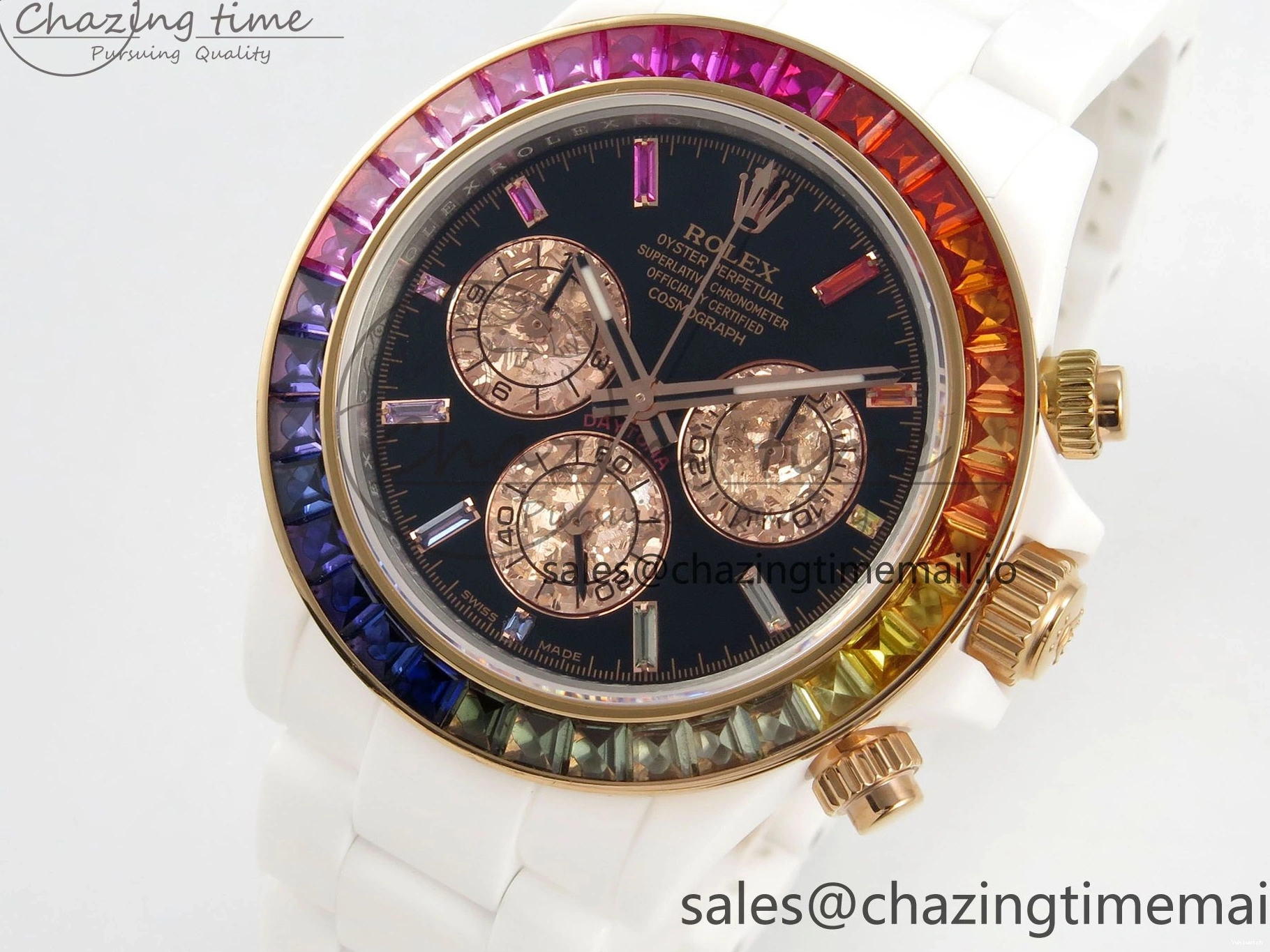 White SONIC Case Black Rainbow Daytona Bezel SA4130 Best and Rainbow Bracelet Dial Edition Ceramic 0113